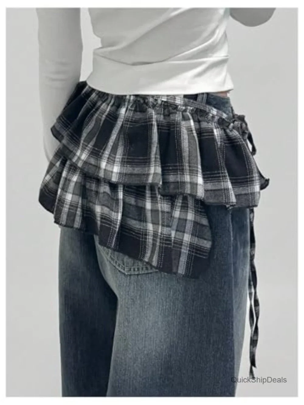 Plaid Layered Ruffle Side Tie Y2K Low Rise Wrap Mini Skirt
